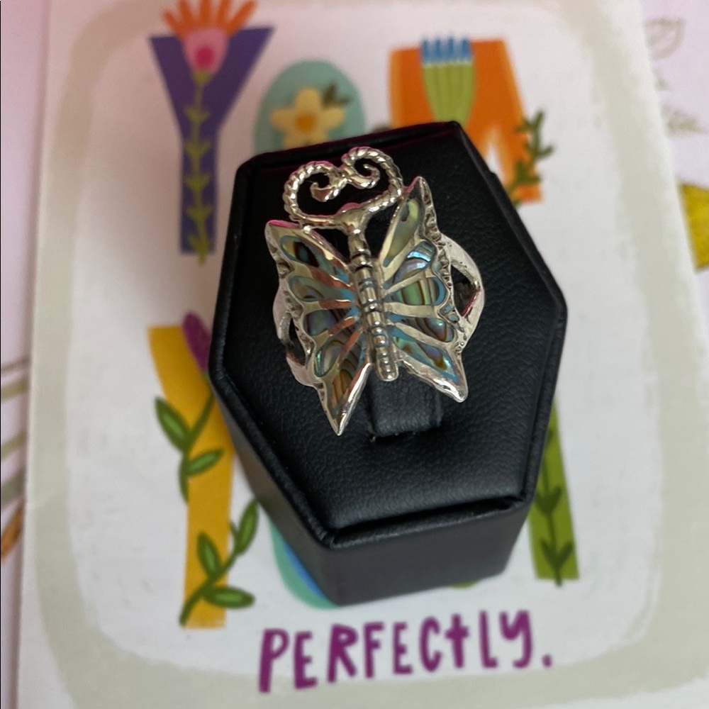 .925 Blue Butterfly Ring with Intricate Filigree